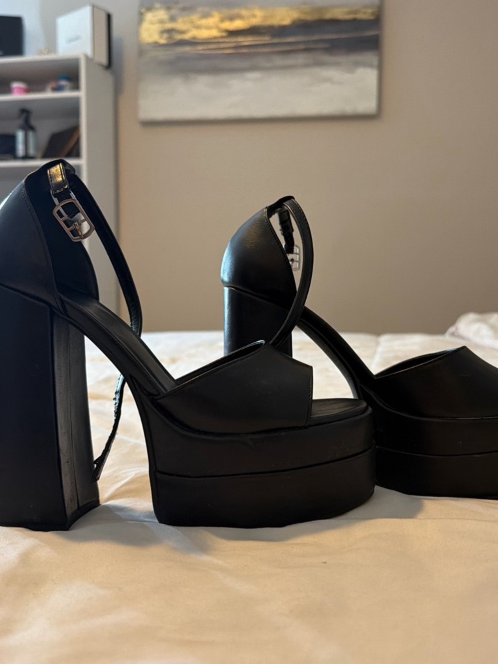 Women's Black Platform Block Heel Sandals - Classic Strappy Design